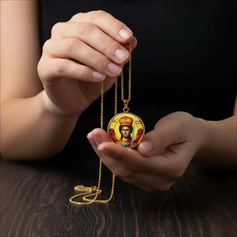 Χειροποίητο Φυλαχτό Ατσάλι Ταξιάρχης Μανταμάδου με Υγρό Γυαλί και Αλυσίδα 50 εκ